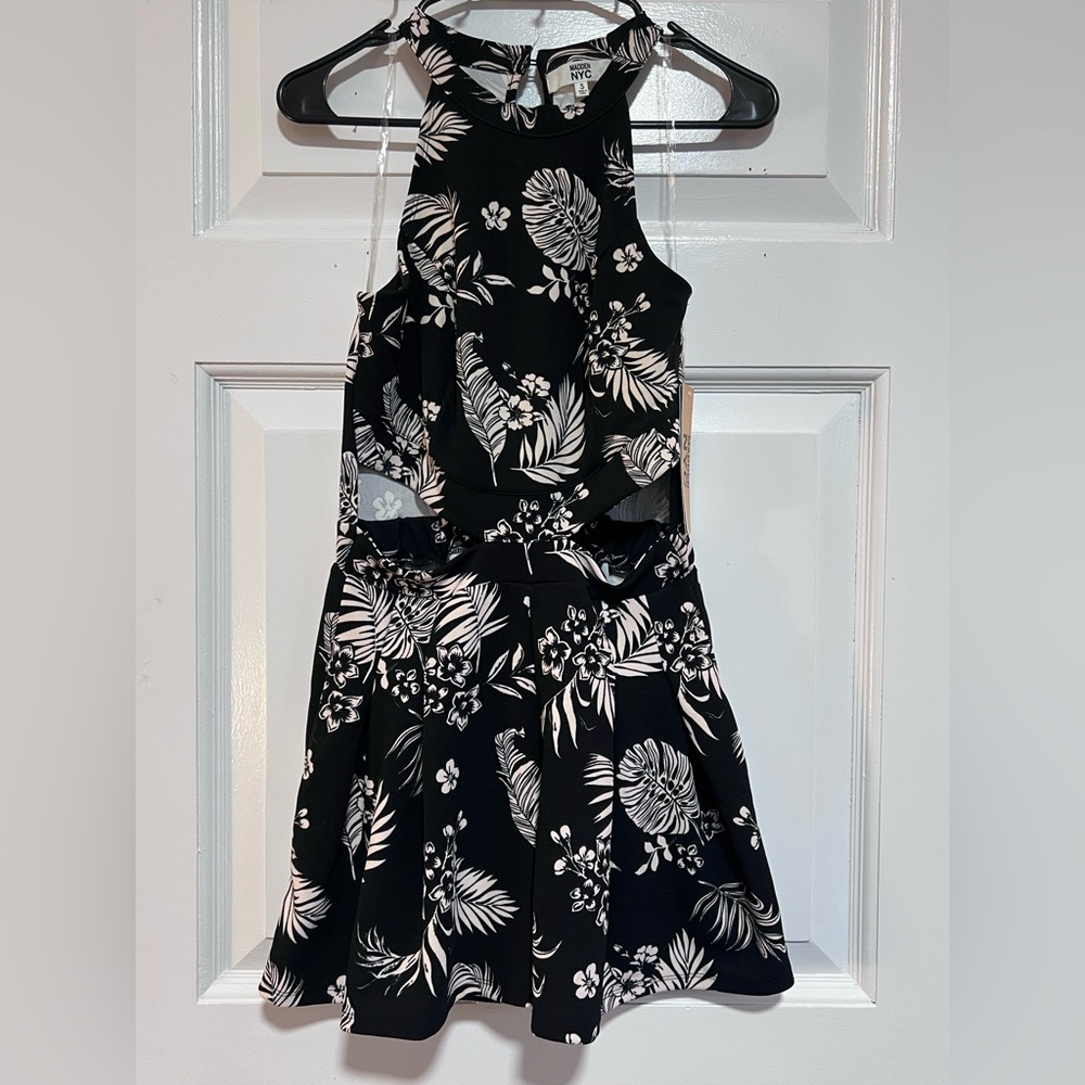 MADDEN NYC - Black and Cream Floral Romper with side cut outs